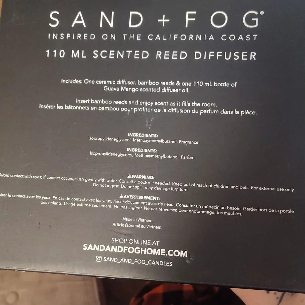 Sand + Fog Guava Mango 110ml Scented Reed Diffuser Oil, Ceramic Bamboo, White